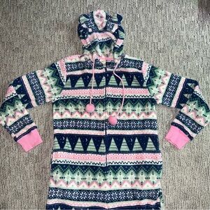 munki munki Pink and Blue Patterned Pajama Onesie